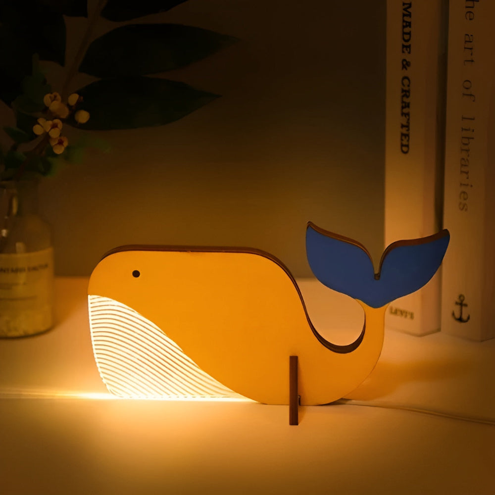 Lámpara de mesa LumoKids - Luz nocturna LED de madera, adorable diseño de animal para mesita de noche