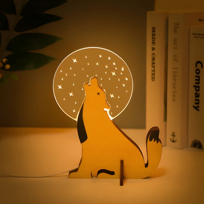 Lámpara de mesa LumoKids - Luz nocturna LED de madera, adorable diseño de animal para mesita de noche