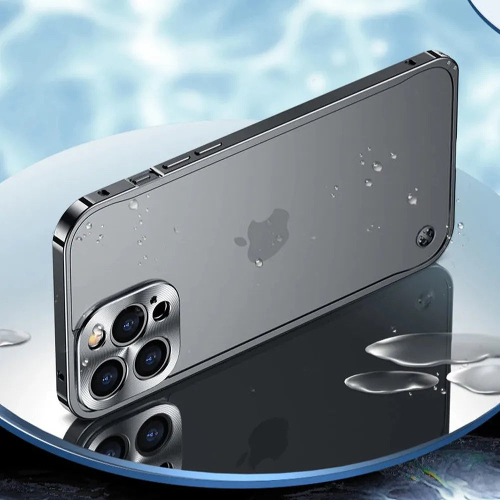 iPhone Case Machined Aluminum Frame Matte Back Cover Shock Protection Raised Edges with MagSafe Compatible Ring Precision Cutouts for 13