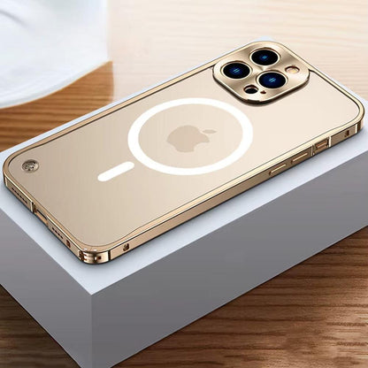 iPhone Case Machined Aluminum Frame Matte Back Cover Shock Protection Raised Edges with MagSafe Compatible Ring Precision Cutouts for 13
