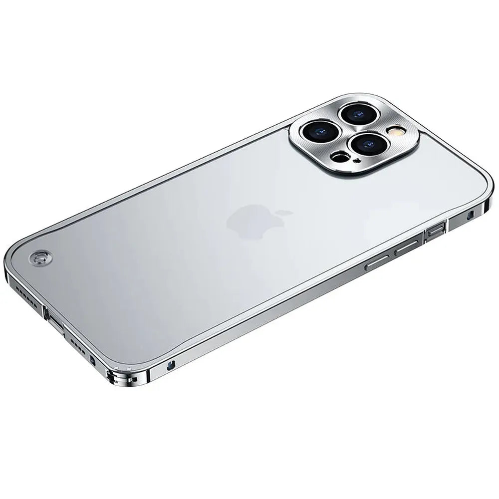 iPhone Case Machined Aluminum Frame Matte Back Cover Shock Protection Raised Edges with MagSafe Compatible Ring Precision Cutouts for 13