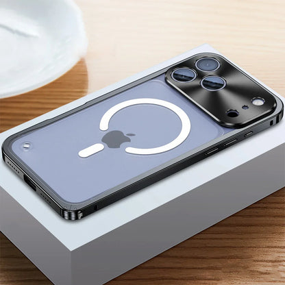 iPhone Case Machined Aluminum Frame Matte Back Cover Shock Protection Raised Edges with MagSafe Compatible Ring Precision Cutouts for 13