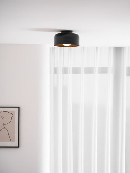Flush Mount Ceiling Light Fixture for Bedroom Hallway Small Rooms 9 in Round LED Glass Shade with Wood Grain Interior Modern Accent for Livi