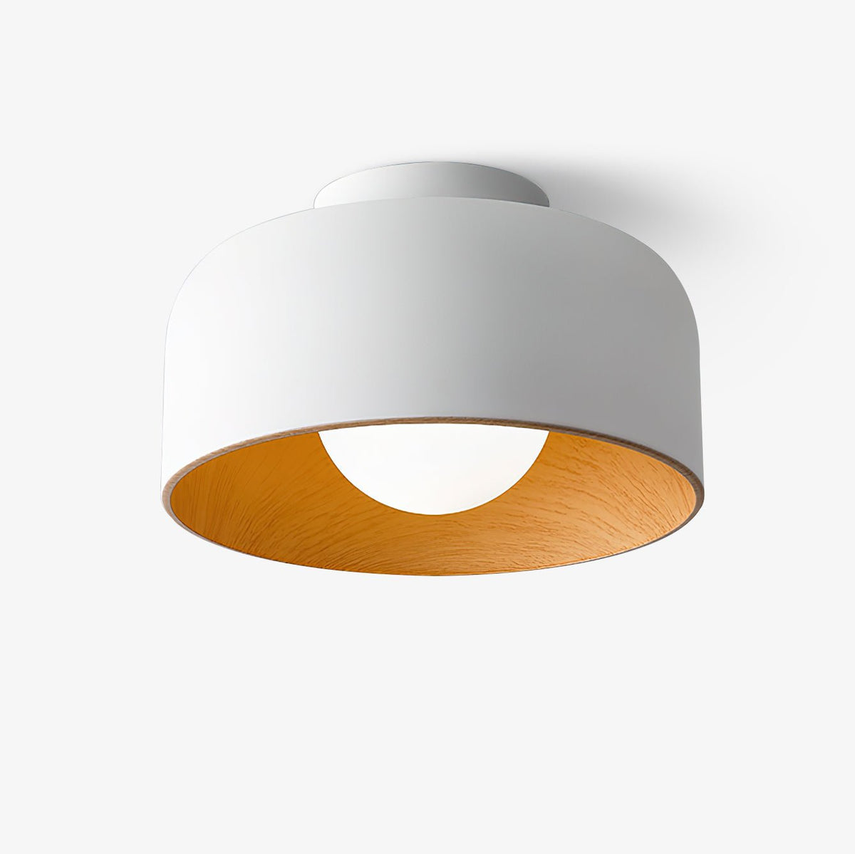 Flush Mount Ceiling Light Fixture for Bedroom Hallway Small Rooms 9 in Round LED Glass Shade with Wood Grain Interior Modern Accent for Livi