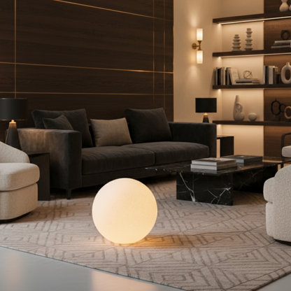 Floor Lamp Modern Globe, Living Room Floor Lamp with Marble Base, LED Standing Lamp for Bedroom and Office