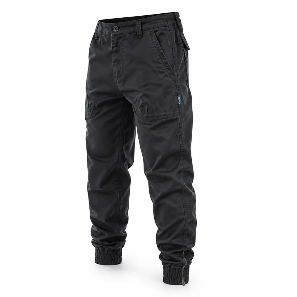 Pantalones cargo, bolsillos múltiples, puños con cremallera