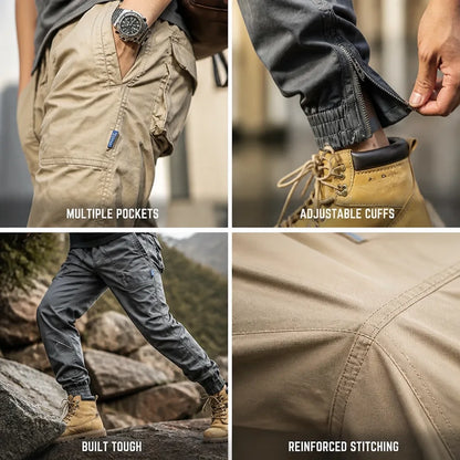 Pantalones cargo, bolsillos múltiples, puños con cremallera