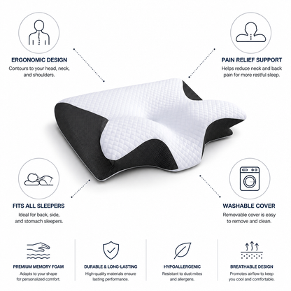 Contoured Memory Foam Pillow (Removable Washable Cover)