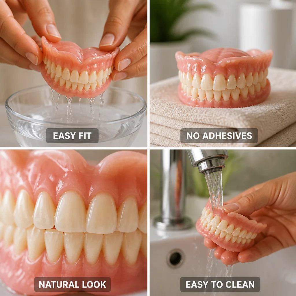 Juego de dentaduras postizas termoformables de ajuste personalizado sin adhesivo
