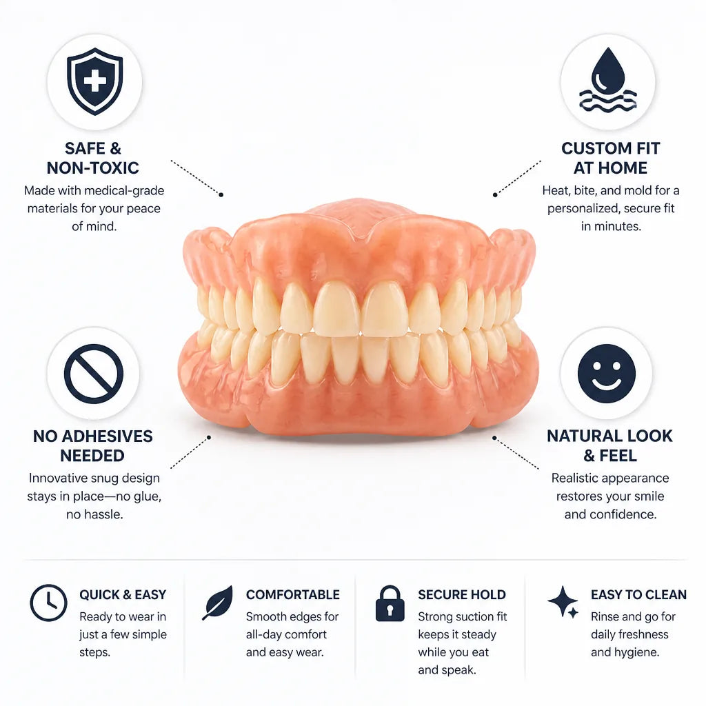 Juego de dentaduras postizas termoformables de ajuste personalizado sin adhesivo