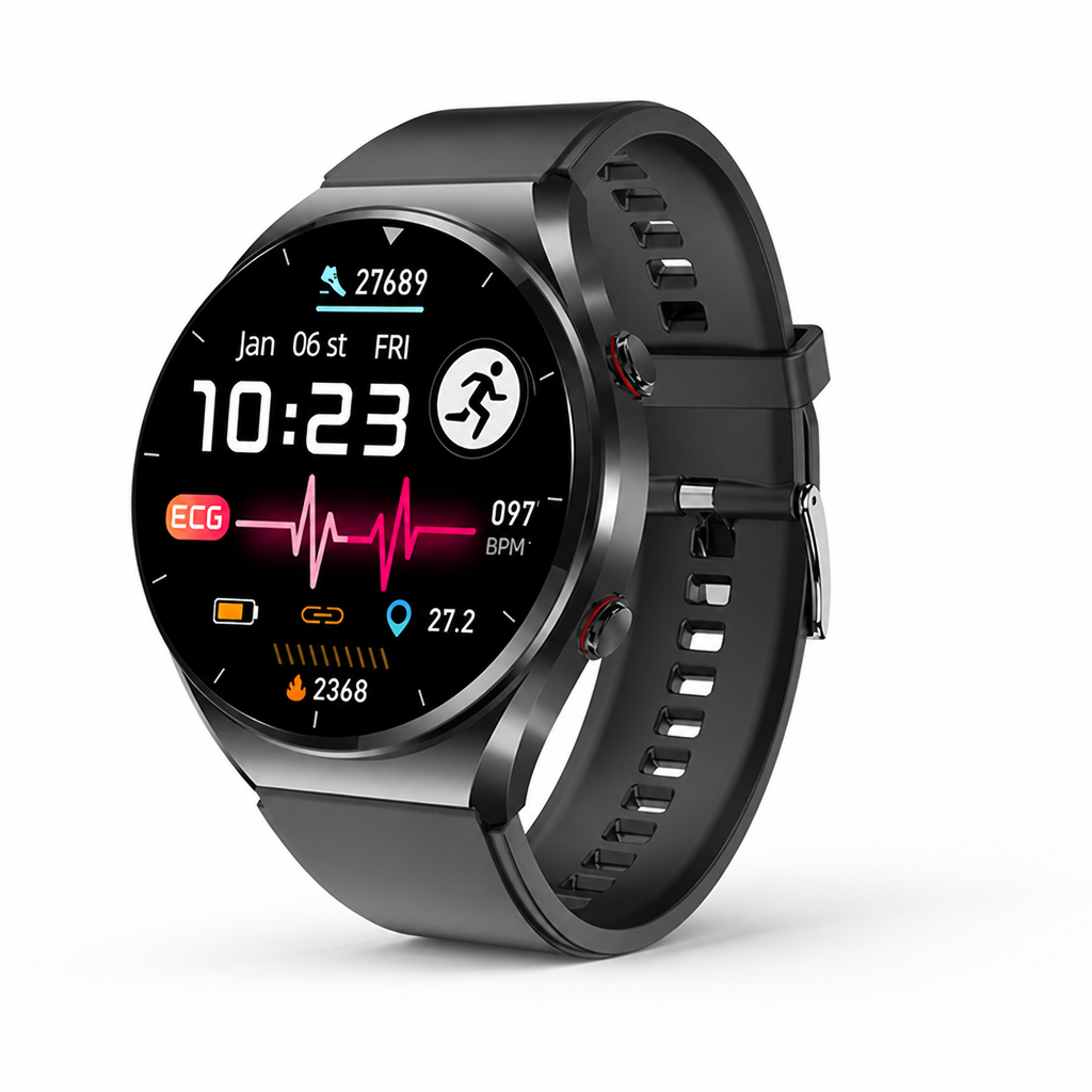 Reloj inteligente de salud con ECG, detección de fibrilación auricular, glucosa en sangre y batería de 15 días