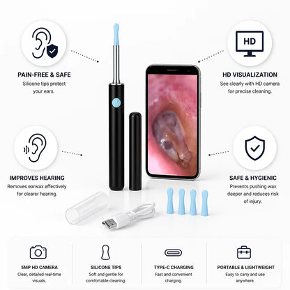 Endoscopio para extracción de cerumen con cámara HD, puntas de silicona y conector tipo C