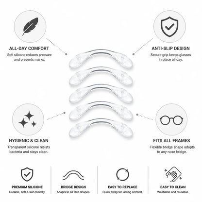 Eyeglass Nose Pads Transparent Silicone Anti-Slip Set of 5