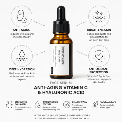 Sérum facial antiedad con vitamina C y ácido hialurónico