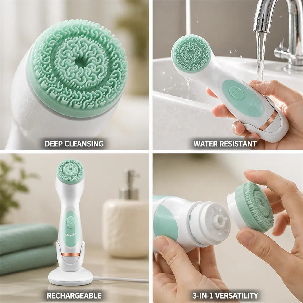 Cepillo de limpieza facial de silicona 3 en 1 recargable
