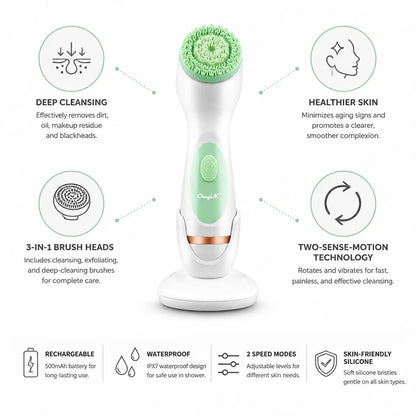 Cepillo de limpieza facial de silicona 3 en 1 recargable
