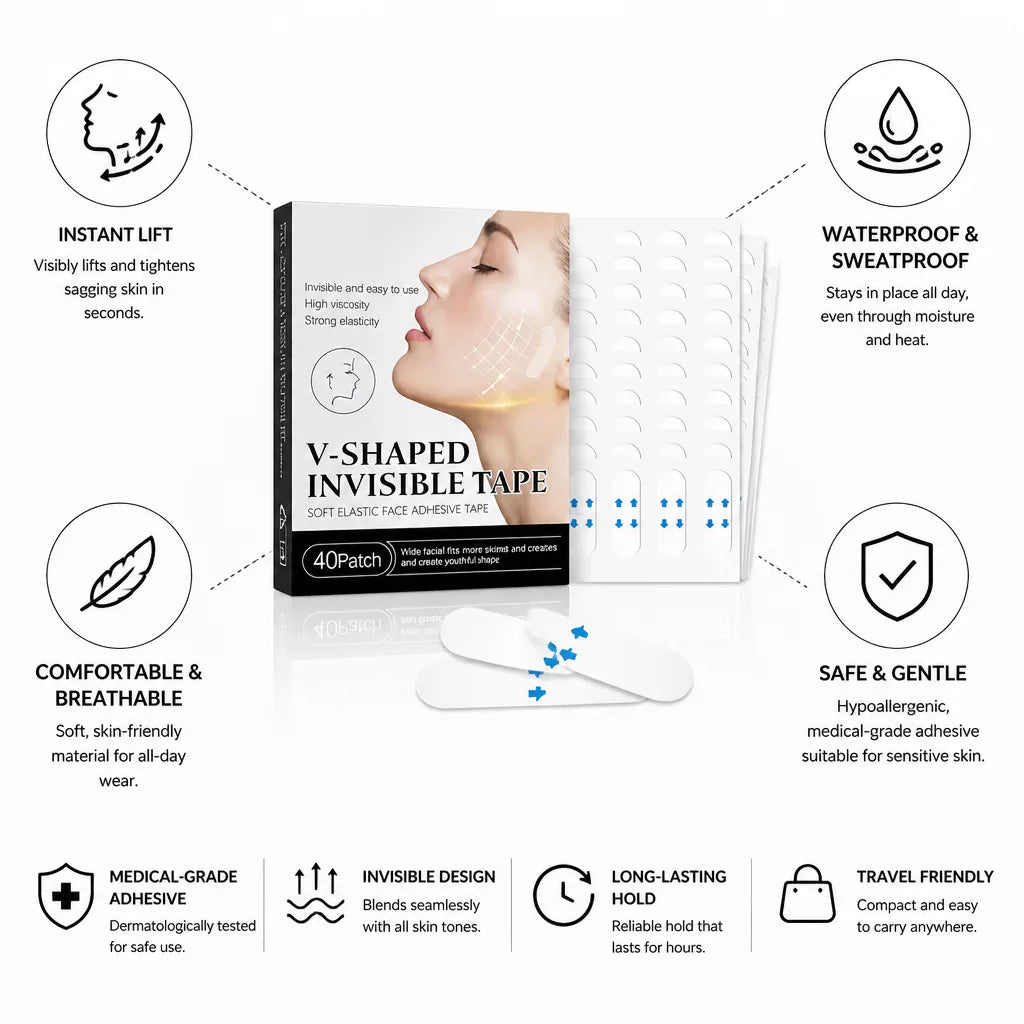 Cinta de lifting facial invisible, adhesivo de grado médico resistente al agua