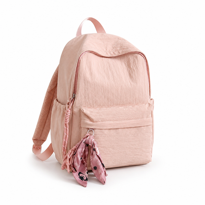 Mochila escolar con bordado floral y múltiples bolsillos