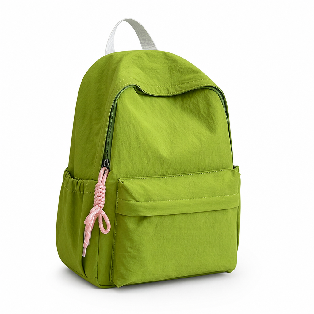Mochila escolar con bordado floral y múltiples bolsillos