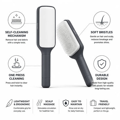 Hair Brush Self-Cleaning Soft Bristles & Scalp Massage