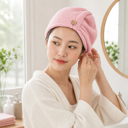 Hair Drying Towel Super-Absorbent Microfiber Button Closure