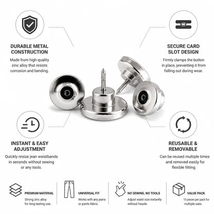 Jeans Waist Button Zinc Alloy Nail Free 10 Pack