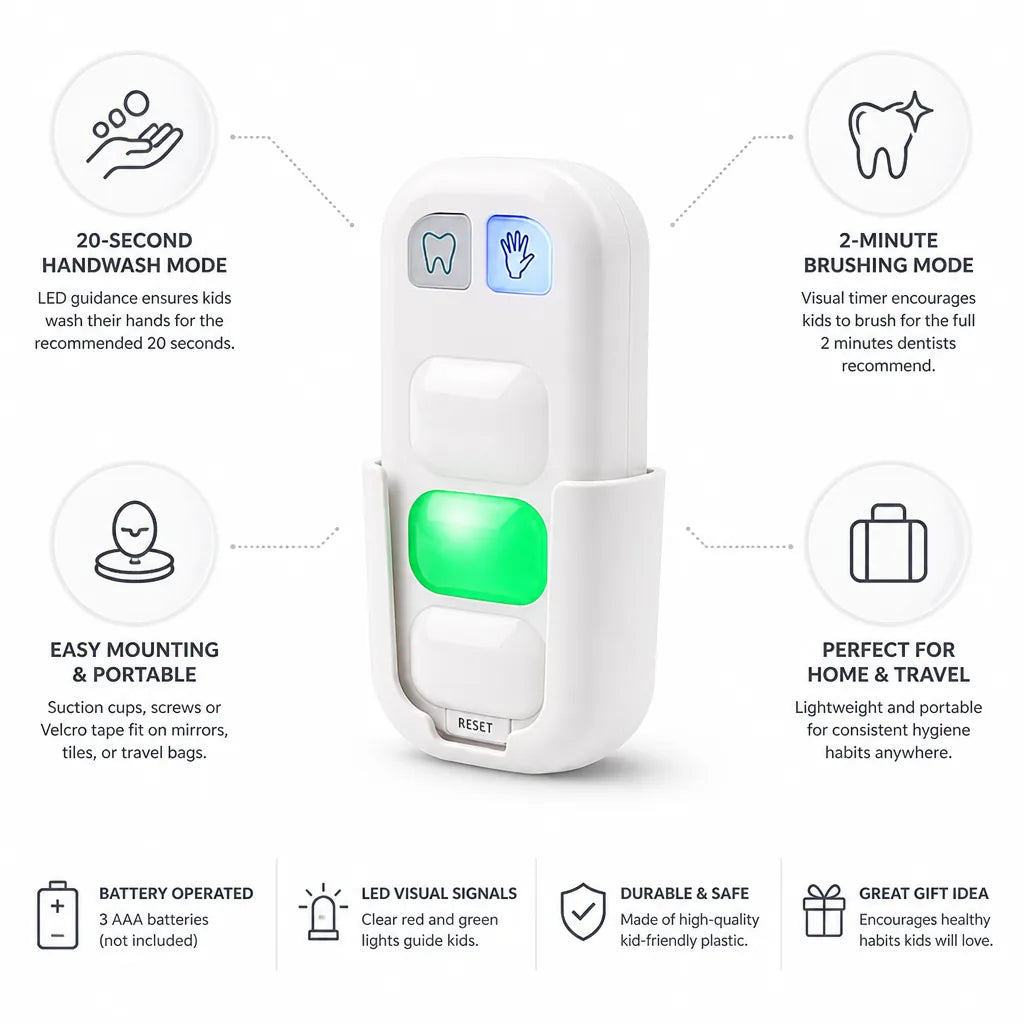 Temporizador de higiene para niños con guía LED, modo de 2 minutos y ventosa