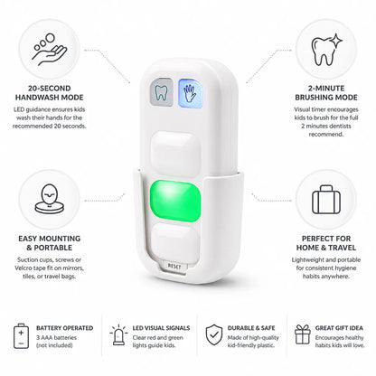 Temporizador de higiene para niños con guía LED, modo de 2 minutos y ventosa