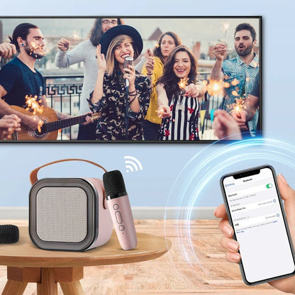 Máquina de karaoke infantil Bluetooth con dos micrófonos inalámbricos