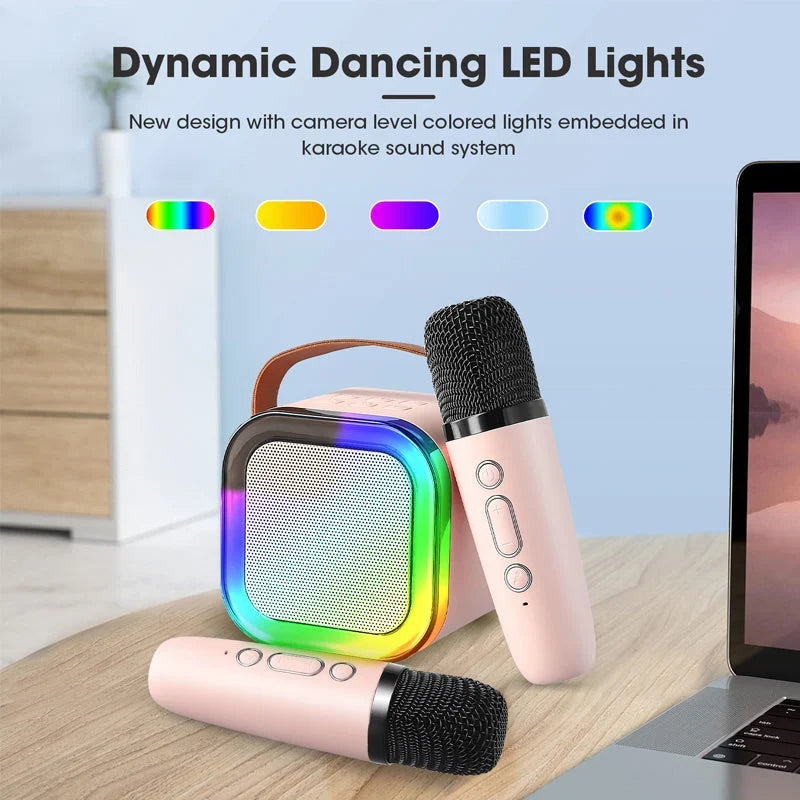 Máquina de karaoke infantil Bluetooth con dos micrófonos inalámbricos