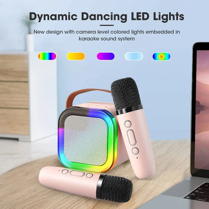 Máquina de karaoke infantil Bluetooth con dos micrófonos inalámbricos