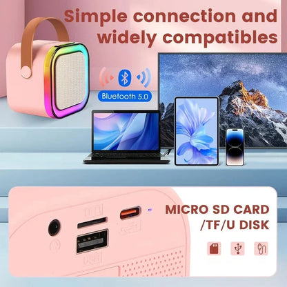 Máquina de karaoke infantil Bluetooth con dos micrófonos inalámbricos