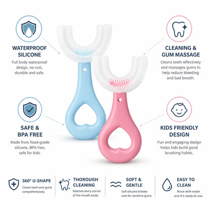 Kids Toothbrush 360° Silicone U-Shape Gum Massage