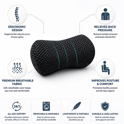 Cojín de soporte lumbar, contorno ergonómico, alivio del dolor de espalda