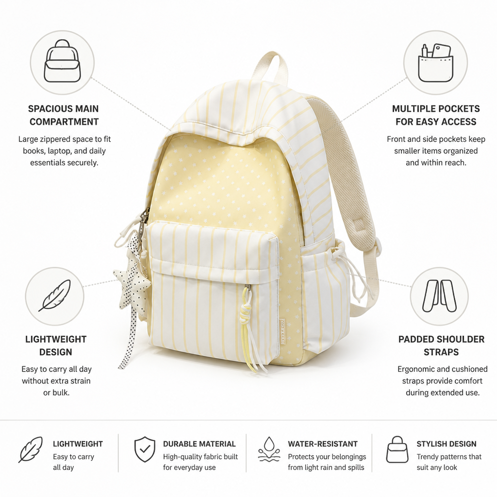 Mochila escolar con  correas acolchadas ligeras y múltiples bolsillos