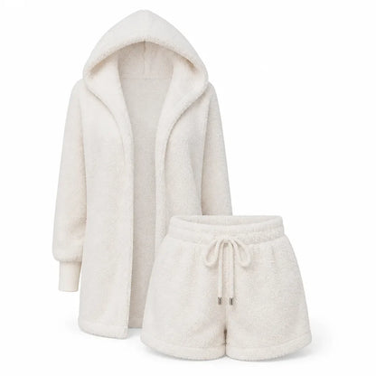 Loungewear Set Hooded Top & Shorts Soft Polyester Elastic Waistband