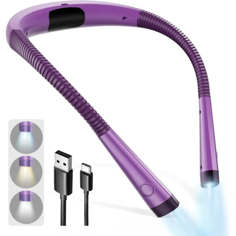 Lámpara de lectura de cuello LED, 3 modos de color, recargable por USB-C