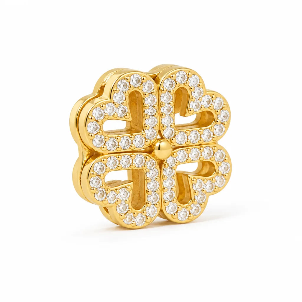 Collar magnético convertible de trébol a corazón, acero inoxidable chapado en oro y circonita
