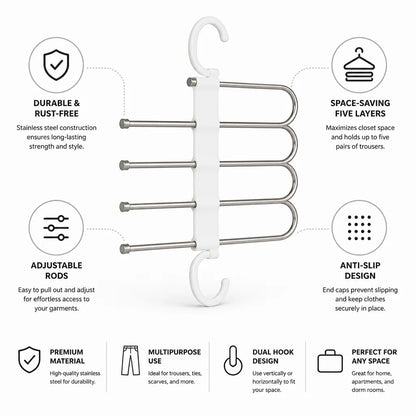 Pants Hanger Five-Tier Stainless Steel Adjustable Rods