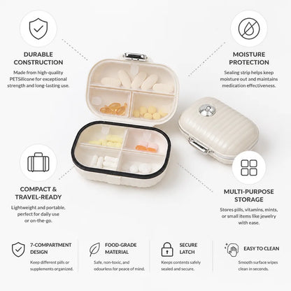 Organizador de pastillas de 7 compartimentos con sello resistente a la humedad, juego de 2
