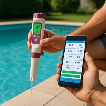 Probador de agua para piscina y spa, 7 parámetros, conectado a aplicación, pantalla retroiluminada