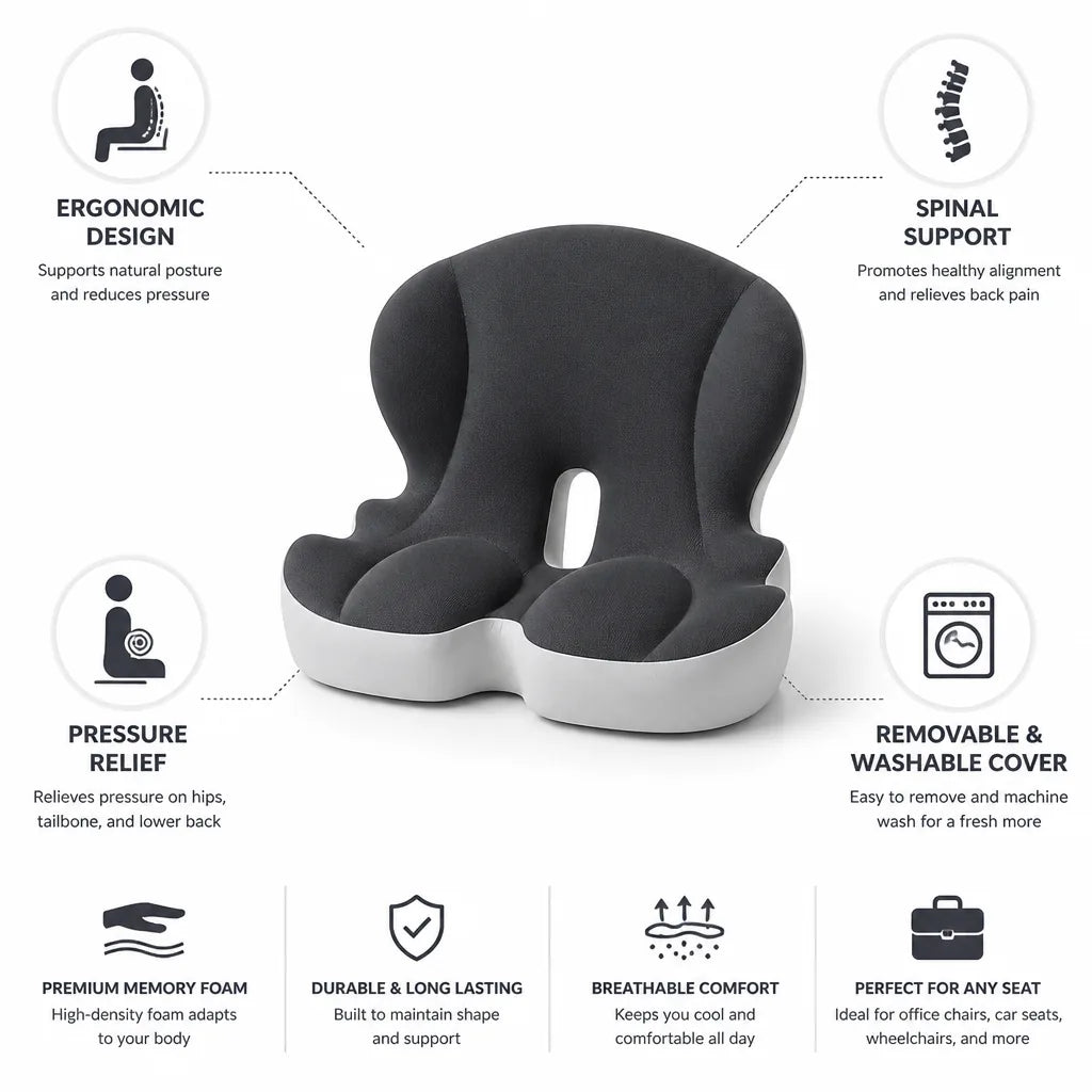 Cojín de asiento de espuma viscoelástica ortopédica con funda extraíble y lavable