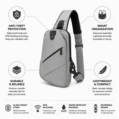 Bolso bandolera con correa antirrobo y bloqueo RFID