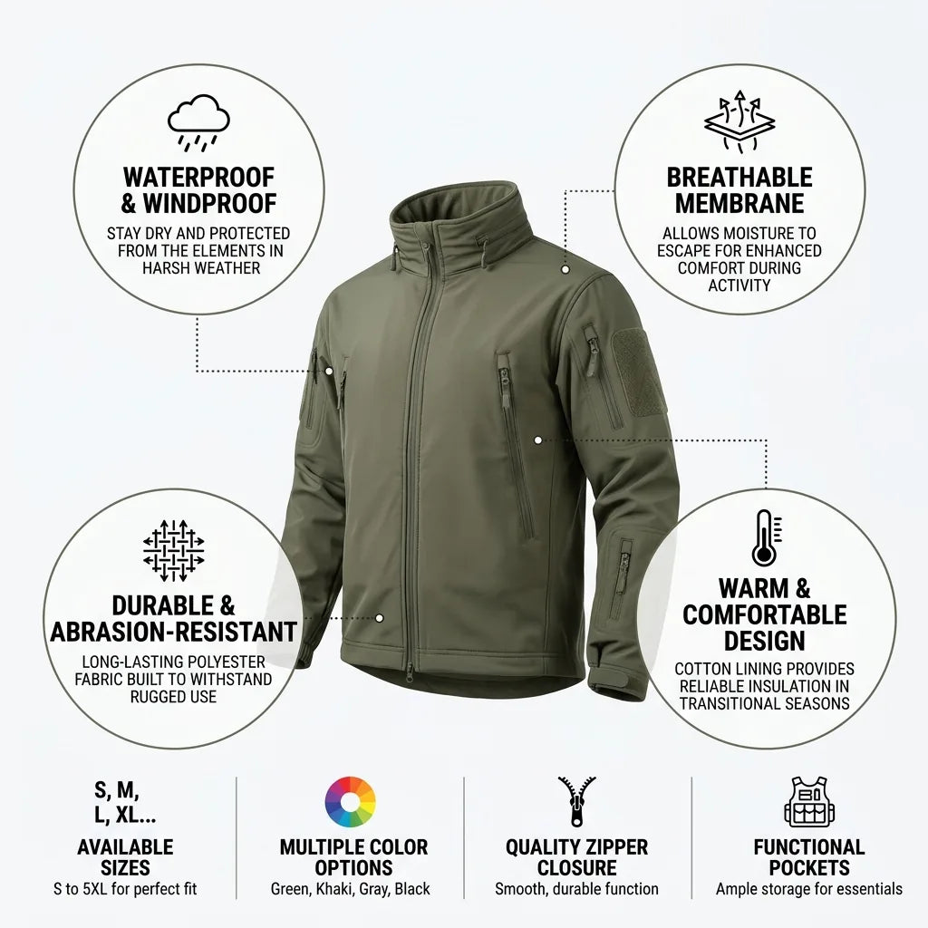 Chaqueta táctica impermeable, cortavientos y transpirable
