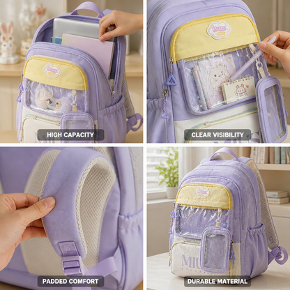 Mochila escolar transparente con bolsillo frontal (correas acolchadas)
