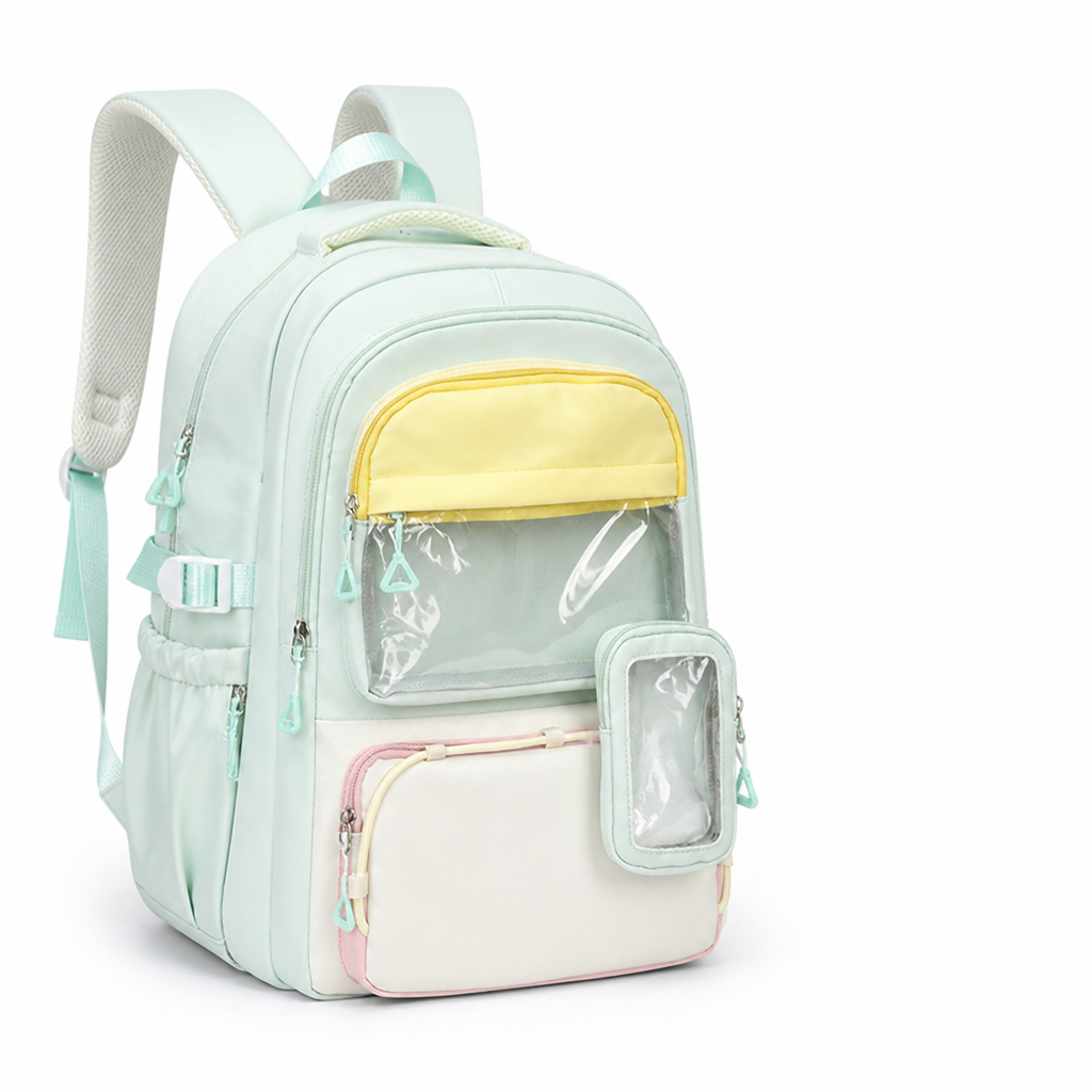 Mochila escolar transparente con bolsillo frontal (correas acolchadas)