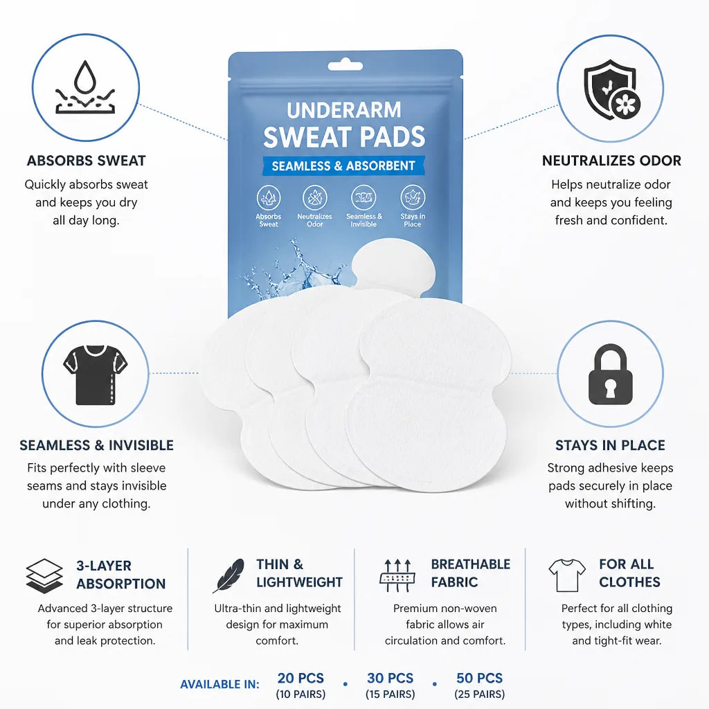 Almohadillas absorbentes para el sudor axilar, adhesivas, invisibles y con control de olor
