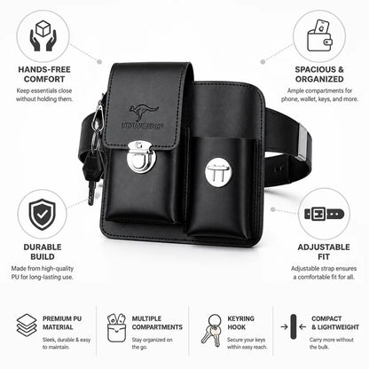 Waist Bag Faux Leather Adjustable Strap 2-Piece Set