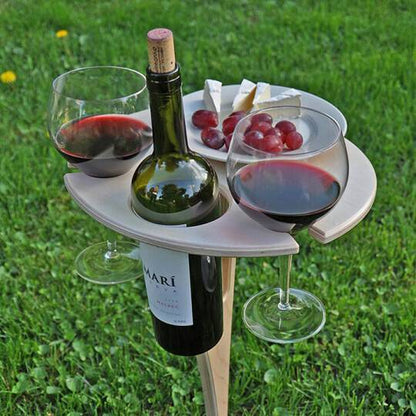 Wine Picnic Table Foldable Wooden Bottle & Glass Holders