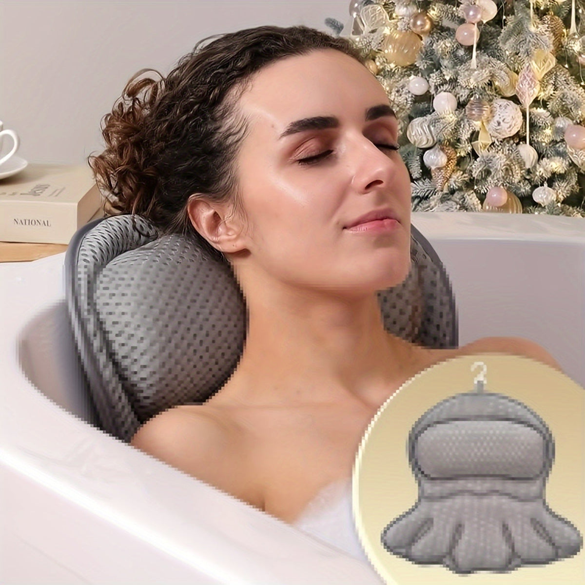 Ergonomic Spa Bath Pillow Cushion with Air Mesh for Neck and Back Support